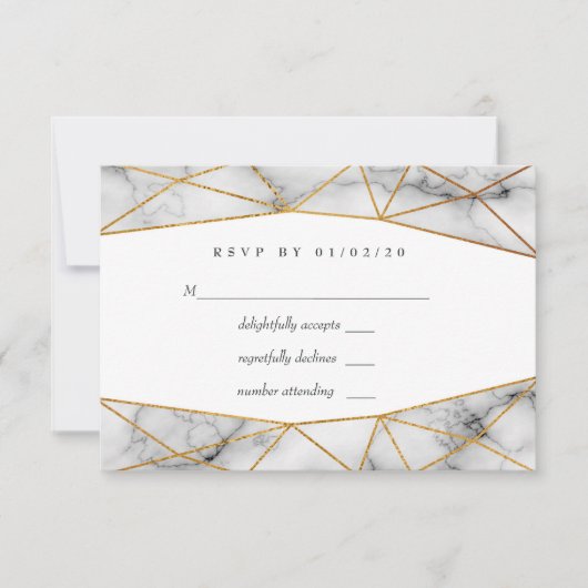 Gold Marble Geometric Wedding RSVP Kaartje (Voorkant)