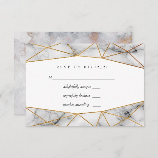 Gold Marble Geometric Wedding RSVP Kaartje (Voorkant / Achterkant)