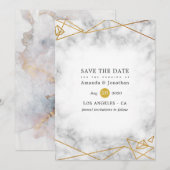 Gold Marble Geometric Wedding Save The Date (Voorkant / Achterkant)