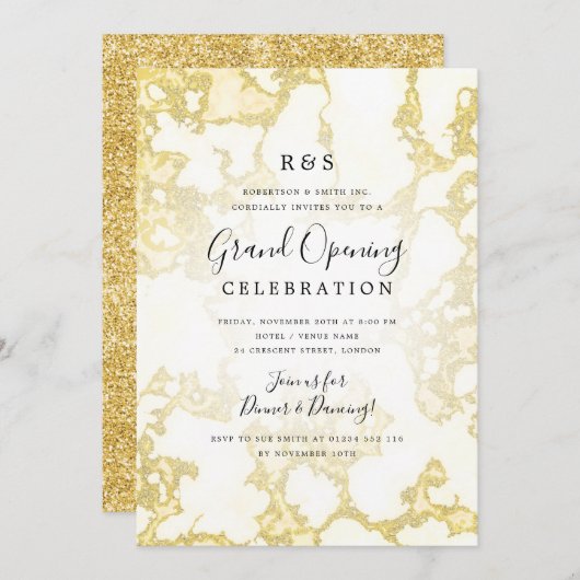 Gold Marble Glitter Corporate Grand Opening  Kaart (Voorkant / Achterkant)