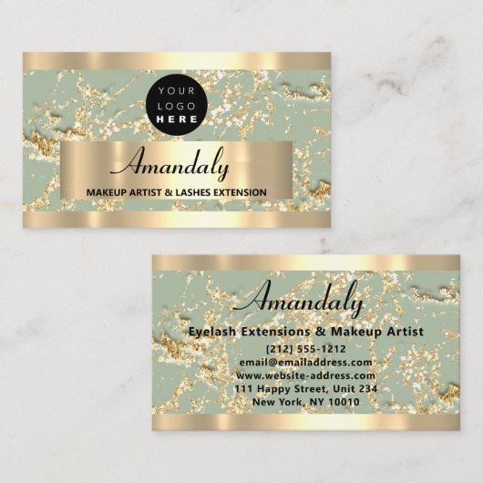 Gold Marble Glitter Roos Beauty Studio SPA Mint Visitekaartje (Voorkant / Achterkant)