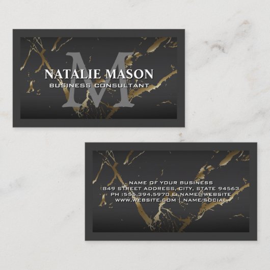 Gold Marble Gray | Monogram Visitekaartje (Voorkant / Achterkant)