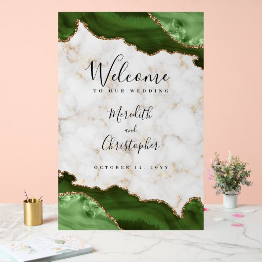 Gold Marble Green Agaat Wedding Welkom Acryl Bord (Huwelijk)