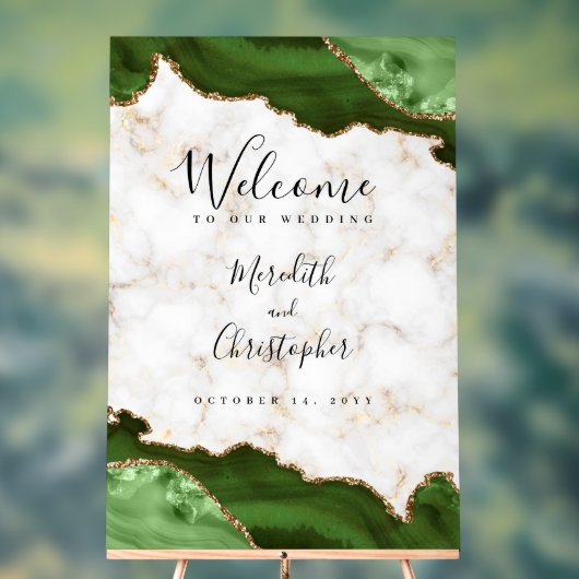 Gold Marble Green Agaat Wedding Welkom Acryl Bord (Neutraal)