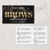 Gold Marble Luxury Brows Aftercare Card Visitekaartje (Voorkant / Achterkant)