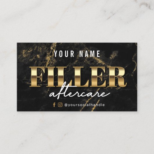 Gold Marble Luxury Filler Aftercare Card Visitekaartje (Voorkant)