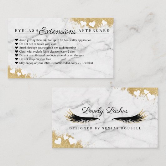 Gold Marble Mascara Eye wimpers Nazorg Tips Aanbevelingskaartje (Voorkant / Achterkant)