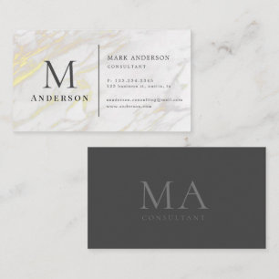 Gold Marble Masculine Double Monogram Visitekaartje