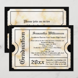 Gold Marble Modern Afstuderen Ticket Kaart