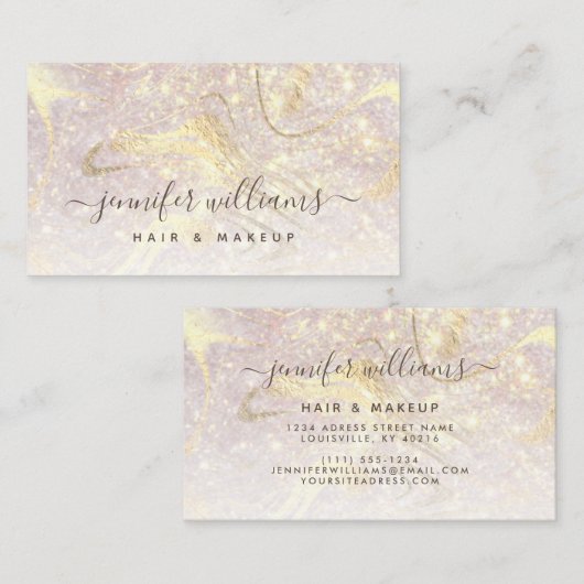 Gold Marble Modern Elegant Roos Gold Makeup Visitekaartje (Voorkant / Achterkant)
