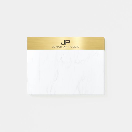 Gold&Marble Moderne Eenvoudige Monogrammed Sjabloo Post-it® Notes (Voorkant)