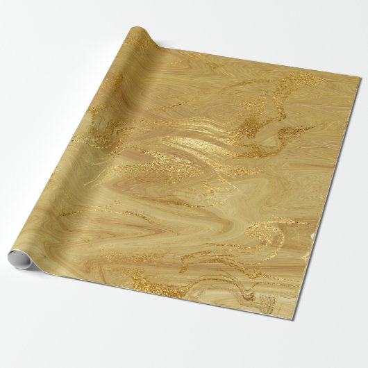 Gold Marble Molten Glam Shiny Cadeaupapier (Uitgerold)