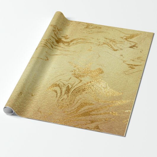 Gold Marble Molten Glam Shiny Cadeaupapier (Uitgerold)