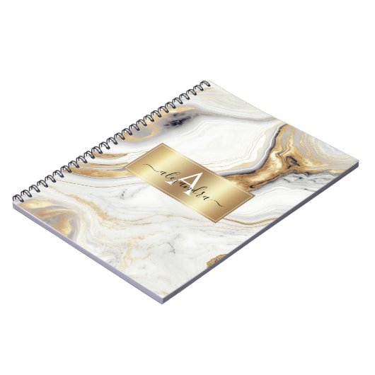 Gold Marble Monogram Aangepast Initiaal en naam Notitieboek (Linkerzijde)