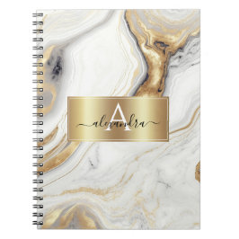 Gold Marble Monogram Aangepast Initiaal en naam Notitieboek