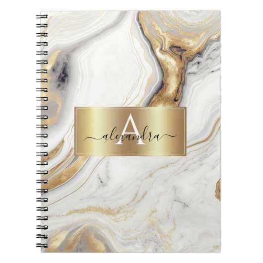 Gold Marble Monogram Aangepast Initiaal en naam Notitieboek (Voorkant)