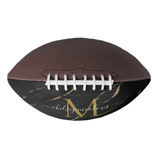Gold Marble Monogram Calligraphy Script Name American Football (Voorkant)