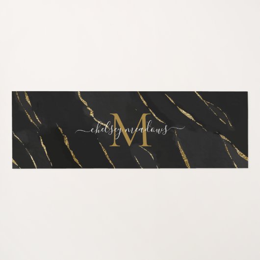 Gold Marble Monogram Calligraphy Script Name  Yogamat (Achterkant (horizontaal))