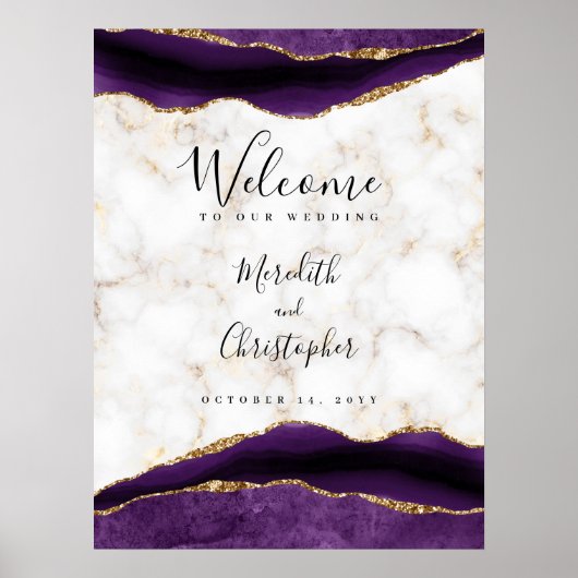 Gold Marble Paarse Agaat bruiloft welkom Poster (Voorkant)