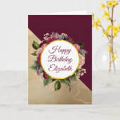 Gold Marble Pattern en Burgundy Floral Birthday Kaart (Gele Bloem)