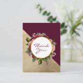 Gold Marble Pattern en Burgundy Floral Hartelijk d Briefkaart (Staand voorkant)