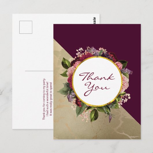 Gold Marble Pattern en Burgundy Floral Hartelijk d Briefkaart (Voorkant / Achterkant)