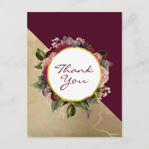 Gold Marble Pattern en Burgundy Floral Hartelijk d Briefkaart