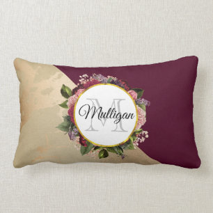Gold Marble Pattern en Burgundy Floral Monogram Kussen