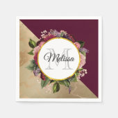 Gold Marble Pattern en Burgundy Floral Monogram Servet (Voorkant)