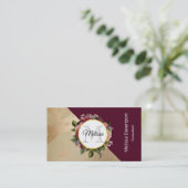 Gold Marble Pattern en Burgundy Floral Monogram Visitekaartje (Staand voorkant)