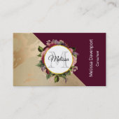 Gold Marble Pattern en Burgundy Floral Monogram Visitekaartje (Voorkant)