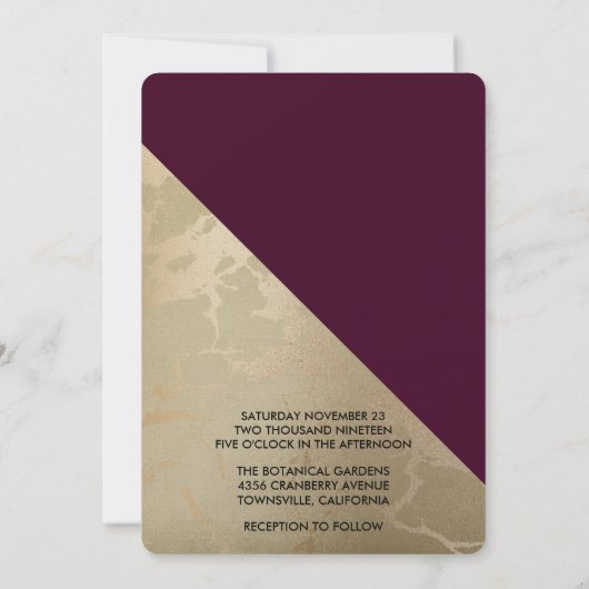 Gold Marble Pattern en Burgundy Floral Wedding Kaart (Achterkant)