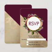 Gold Marble Pattern en Burgundy Floral Wedding RSVP Kaartje (Voorkant / Achterkant)