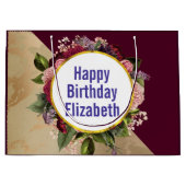 Gold Marble Pattern en Burgundy Florals Birthday Groot Cadeauzakje (Voorkant)