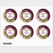 Gold Marble Pattern en Burgundy Florals Birthday Ronde Sticker (Vel)