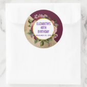 Gold Marble Pattern en Burgundy Florals Birthday Ronde Sticker (Tas)
