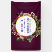 Gold Marble Pattern en Burgundy Florals Birthday Spandoek (Verticaal)