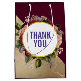 Gold Marble Pattern en Burgundy Florals Hartelijk  Medium Cadeauzakje