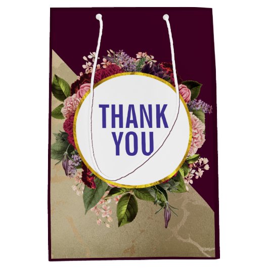 Gold Marble Pattern en Burgundy Florals Hartelijk  Medium Cadeauzakje (Voorkant)