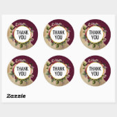 Gold Marble Pattern en Burgundy Florals Hartelijk  Ronde Sticker (Vel)