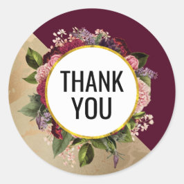 Gold Marble Pattern en Burgundy Florals Hartelijk Ronde Sticker