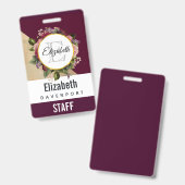 Gold Marble Pattern en Burgundy Florals Monogram Badge (Voor- en achterkant)