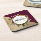 Gold Marble Pattern en Burgundy Florals Monogram Bier Onderzetter (Linkerzijde)
