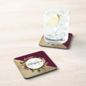 Gold Marble Pattern en Burgundy Florals Monogram Bier Onderzetter (Rechterzijde)