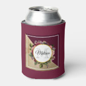 Gold Marble Pattern en Burgundy Florals Monogram Blikjeskoeler (Blikje Voorkant)