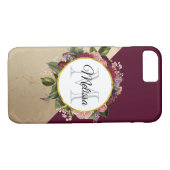 Gold Marble Pattern en Burgundy Florals Monogram Case-Mate iPhone Case (Achterkant (Horizontaal))