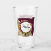 Gold Marble Pattern en Burgundy Florals Monogram Glas (Achterkant)