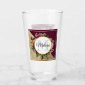 Gold Marble Pattern en Burgundy Florals Monogram Glas (Voorkant)