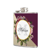 Gold Marble Pattern en Burgundy Florals Monogram Heupfles (Links)