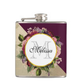 Gold Marble Pattern en Burgundy Florals Monogram Heupfles (Voorkant)